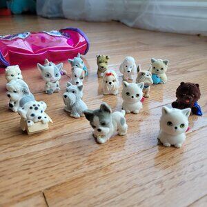 Puppy in My Pocket Lot of 17 with Soft Carrier Cats and Dogs Flocked